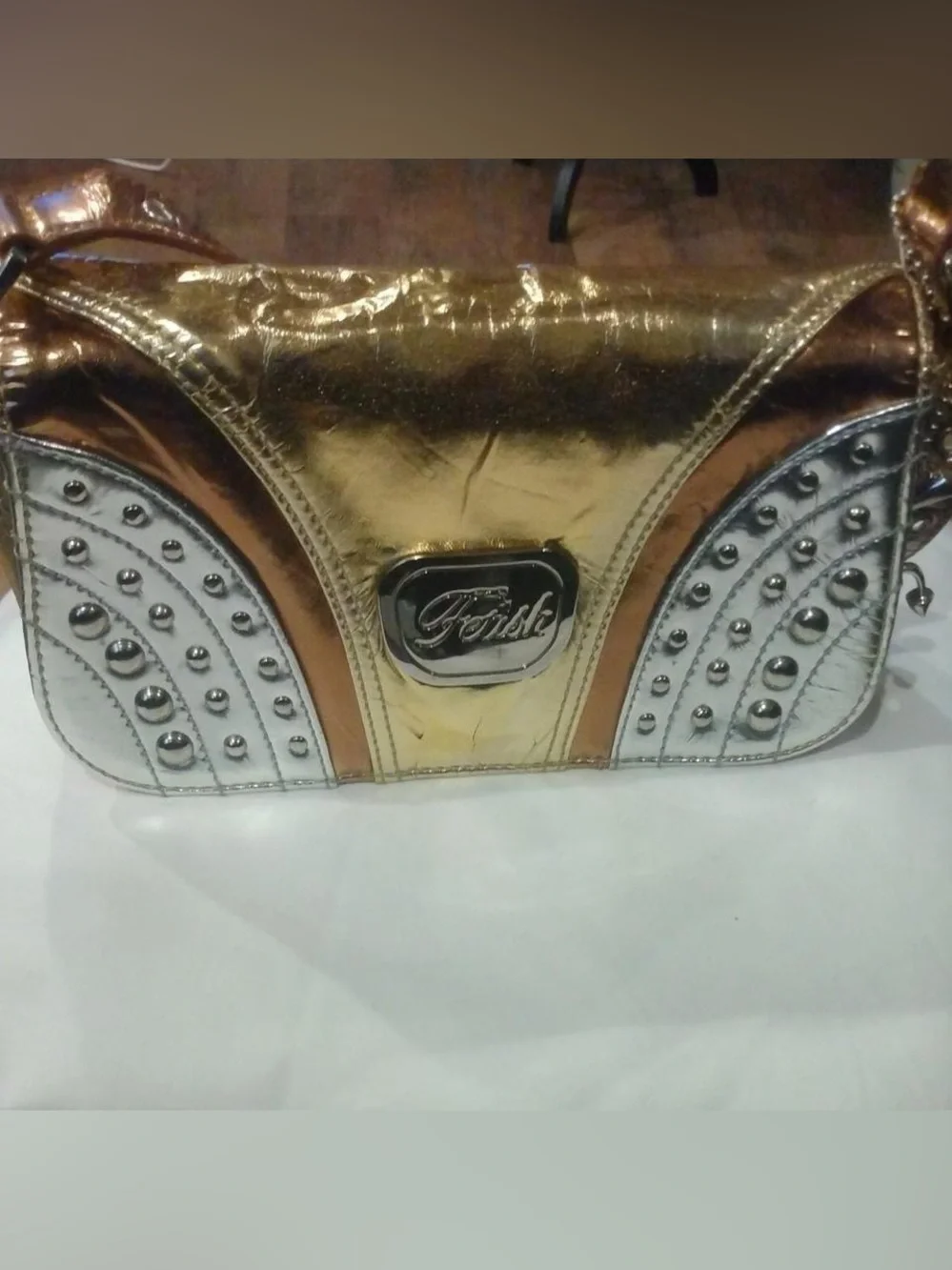 Fedish Gold and Silver Studded Shoulder Clutch